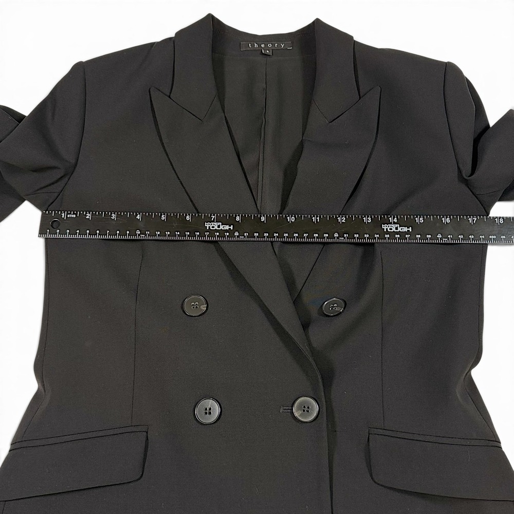 Theory Womens Black Double Breasted Wool Lycra Stretch Blazer Jacket Size 8 - Picture 10 of 14